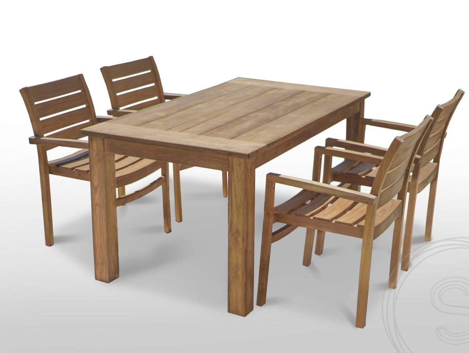 Teak Gartentisch 160 x 90 + 4 Gartenstühle Stacking