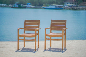 Teakholz Gartentisch 180 x 90 + 6 Gartenstühle Stacking