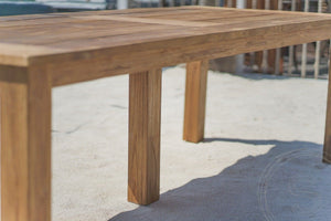 Teakholz Gartentisch 240 x 100 + 8 Gartenstühle Stacking