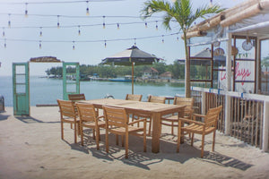 Teakholz Gartentisch 240 x 100 + 8 Gartenstühle Stacking