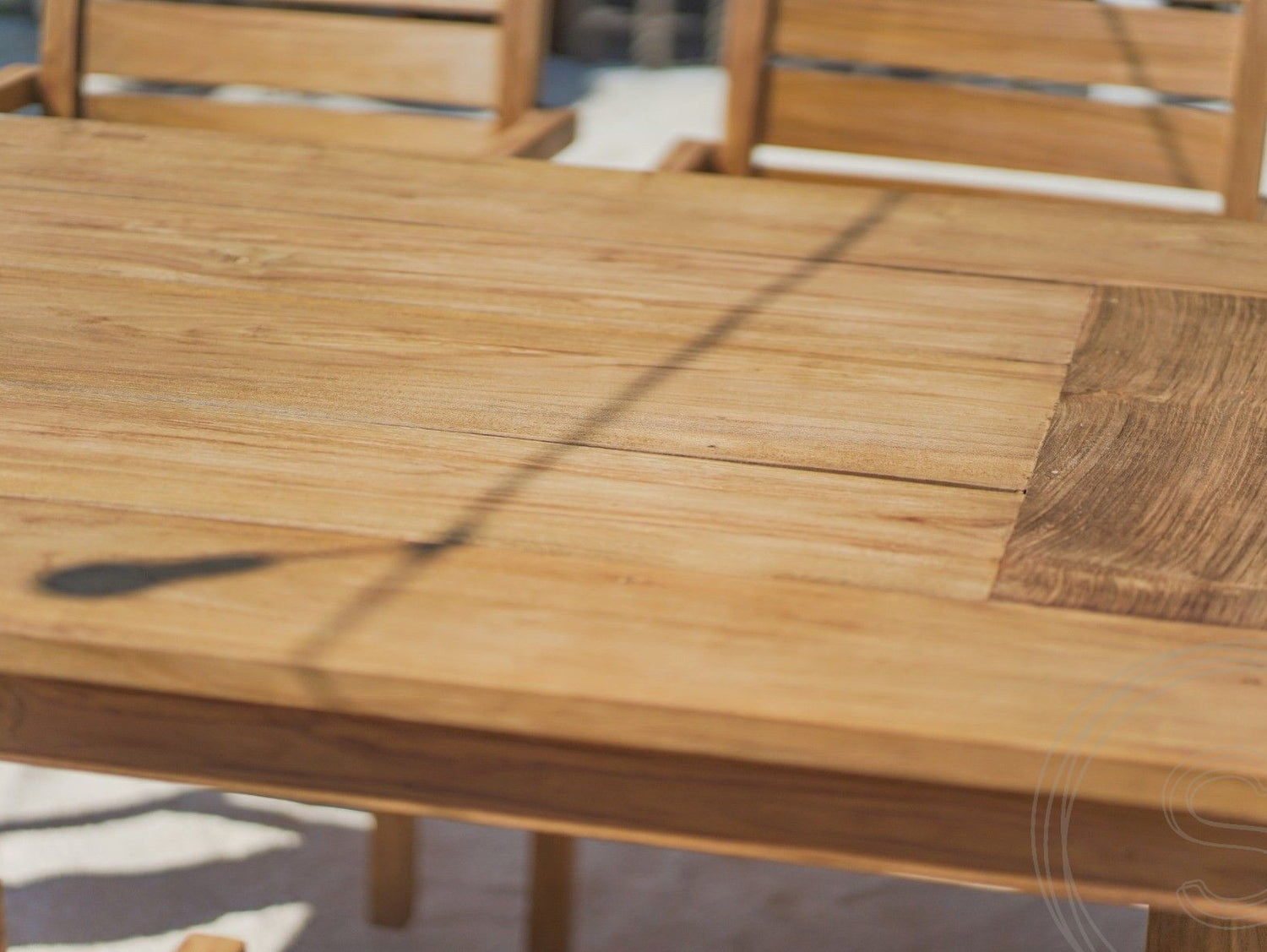 Teakholz Gartentisch 300 x 100 + 10 Gartenstühle Stacking