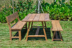 Teakholz Gartentisch Java 220 x 100 + Teakholz Gartenbank Java 220 + Teakholz Bank 200 Sandaran