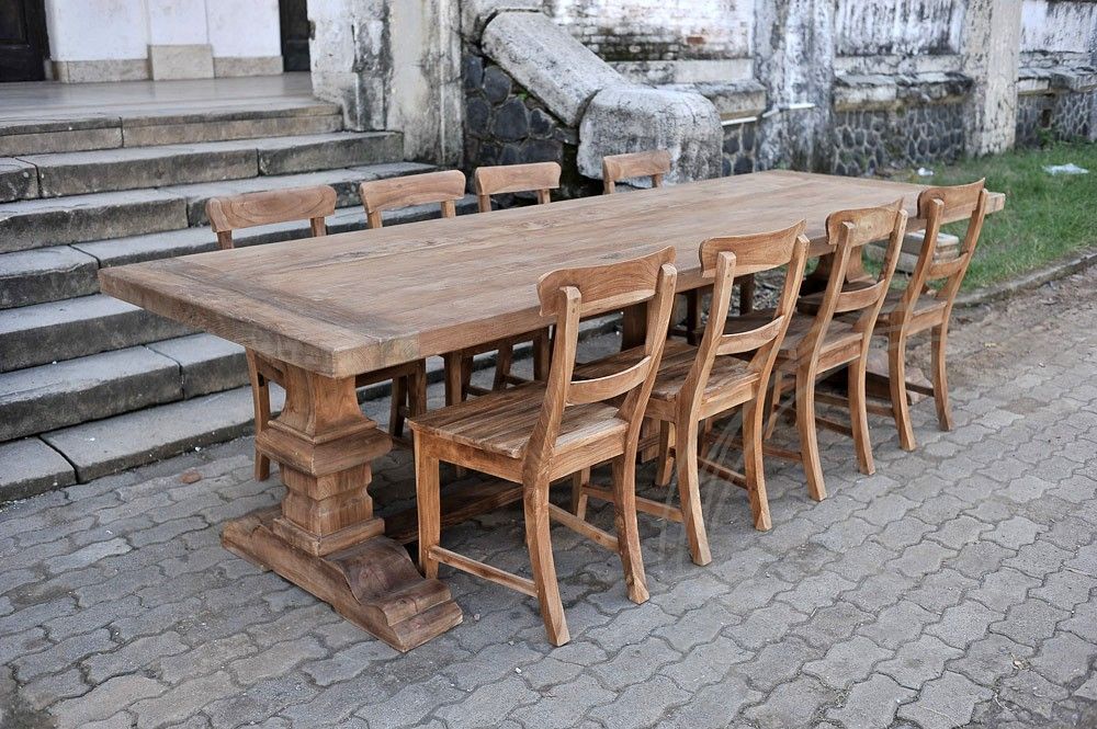 Teak Klostertisch 300x100cm + 8 Stühle