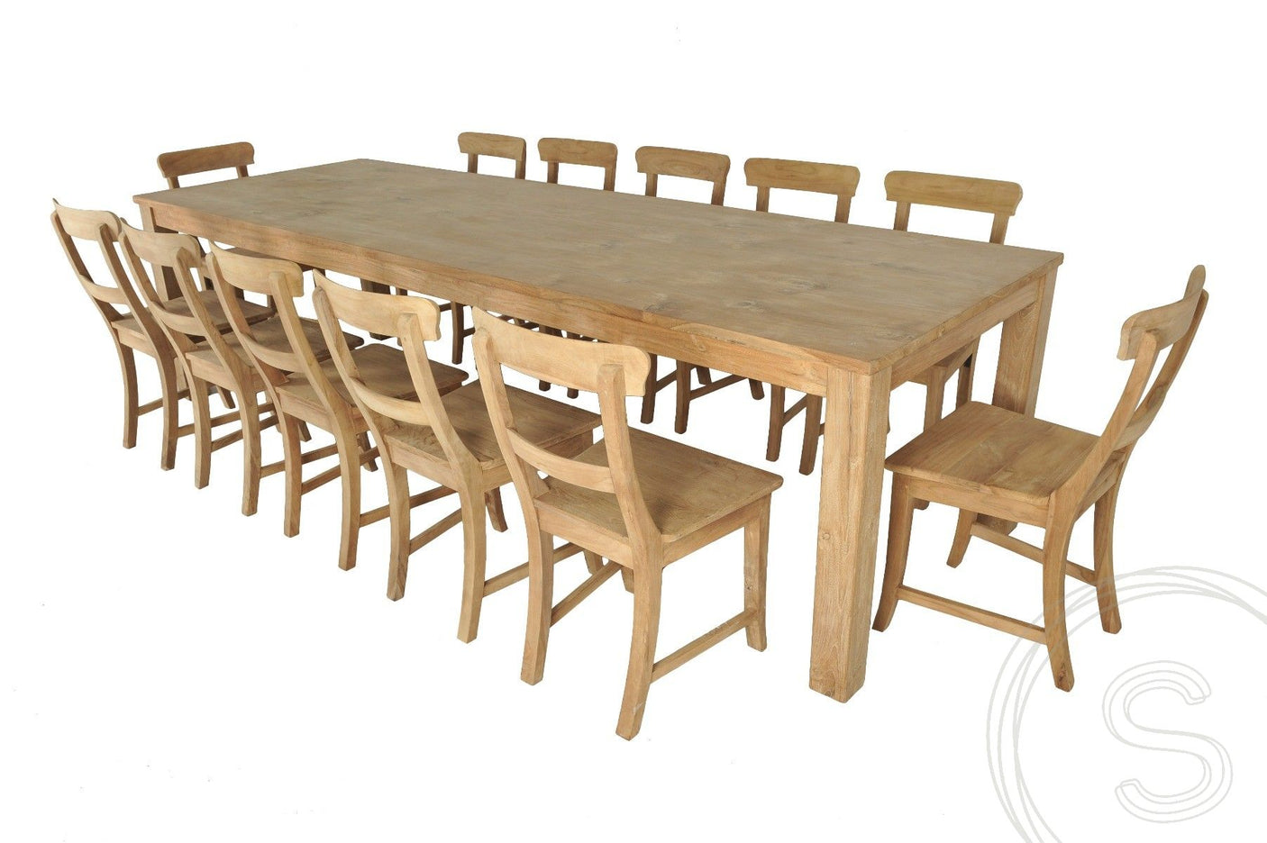 Teak Tisch 300x100cm + 12 Stühle