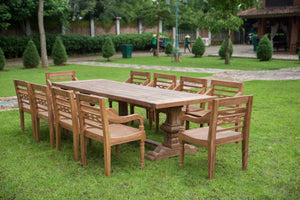 Outdoor Teak Klostertisch 300x100 + 10 Bahnhofstühle
