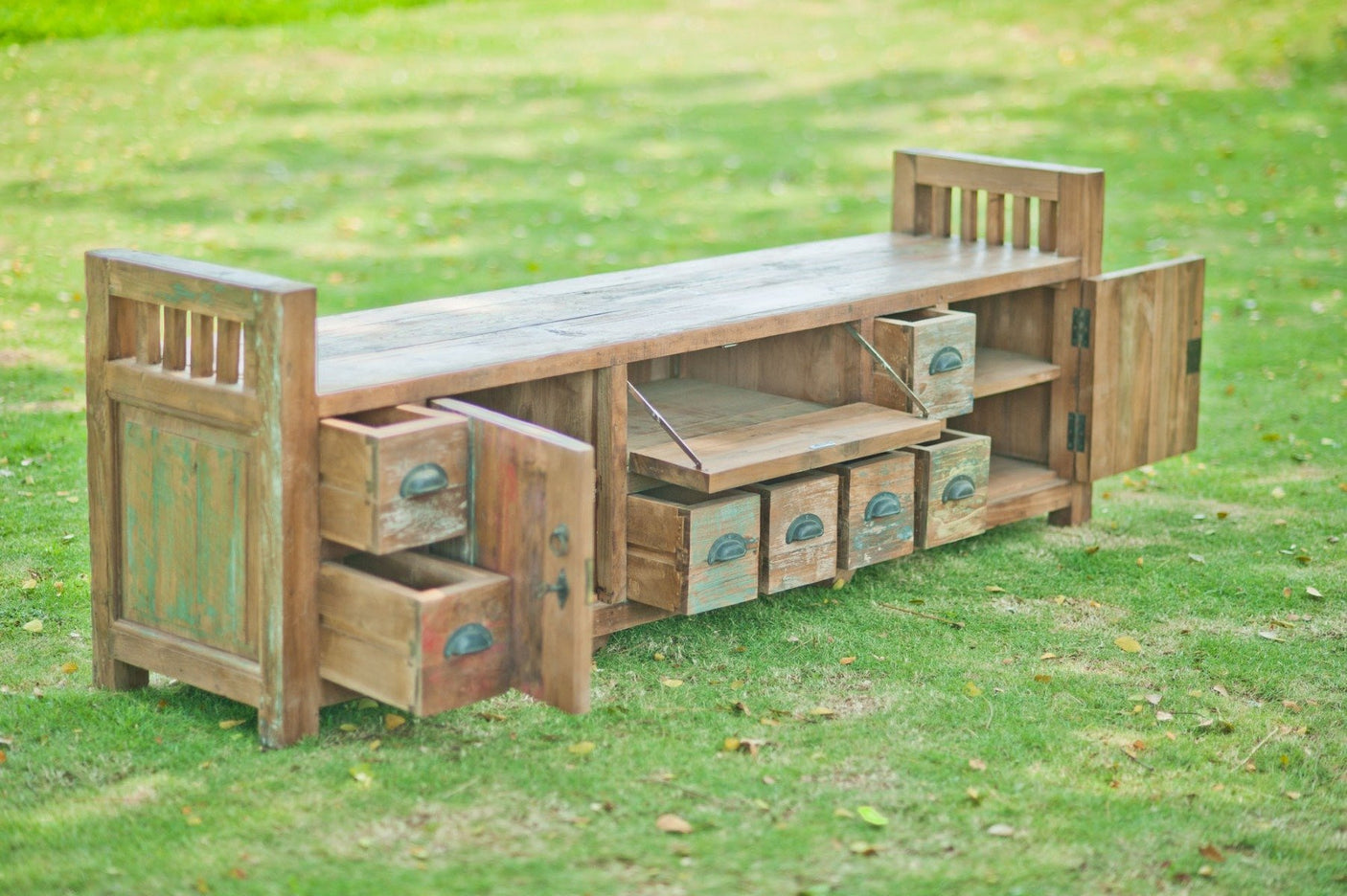 teak tv meubel bangku Riet