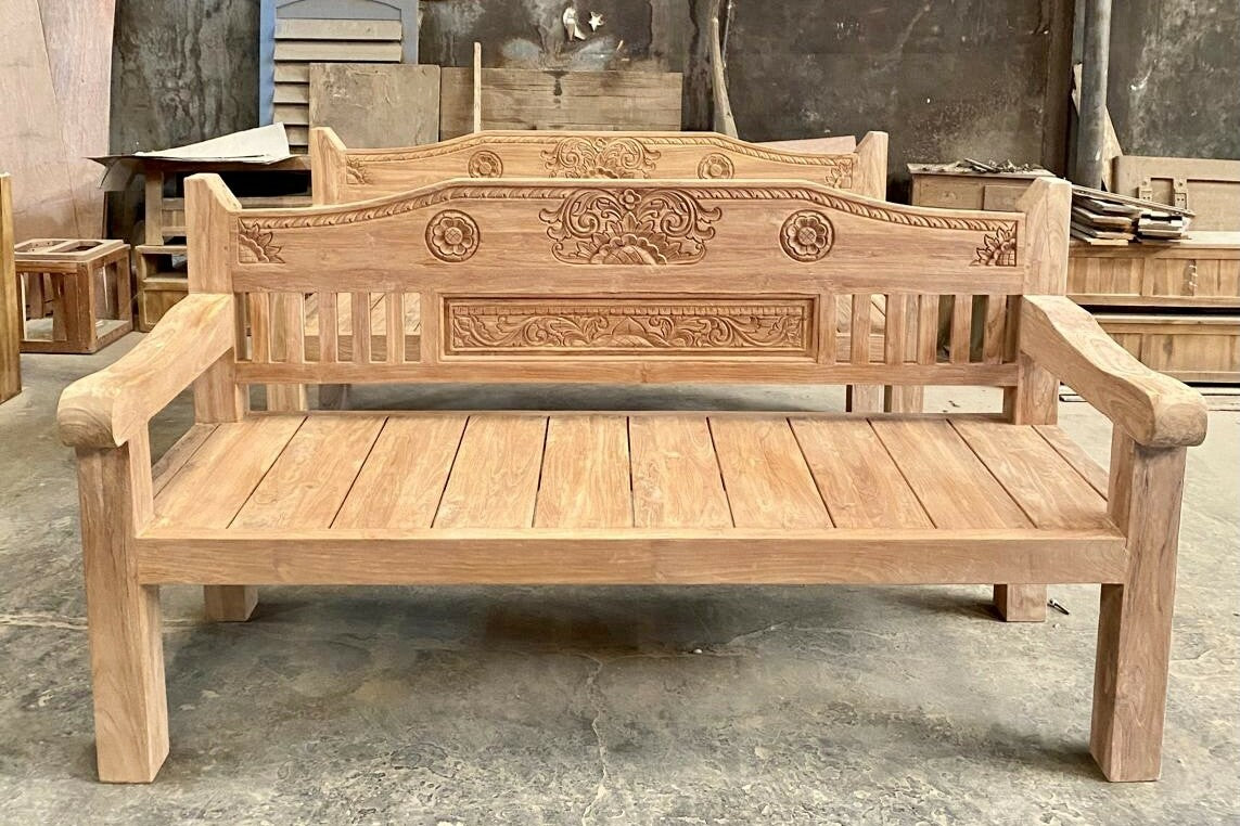 Teakholz Loungebank Carving 220cm