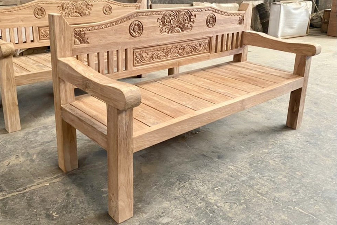 Teakholz Loungebank Carving 220cm