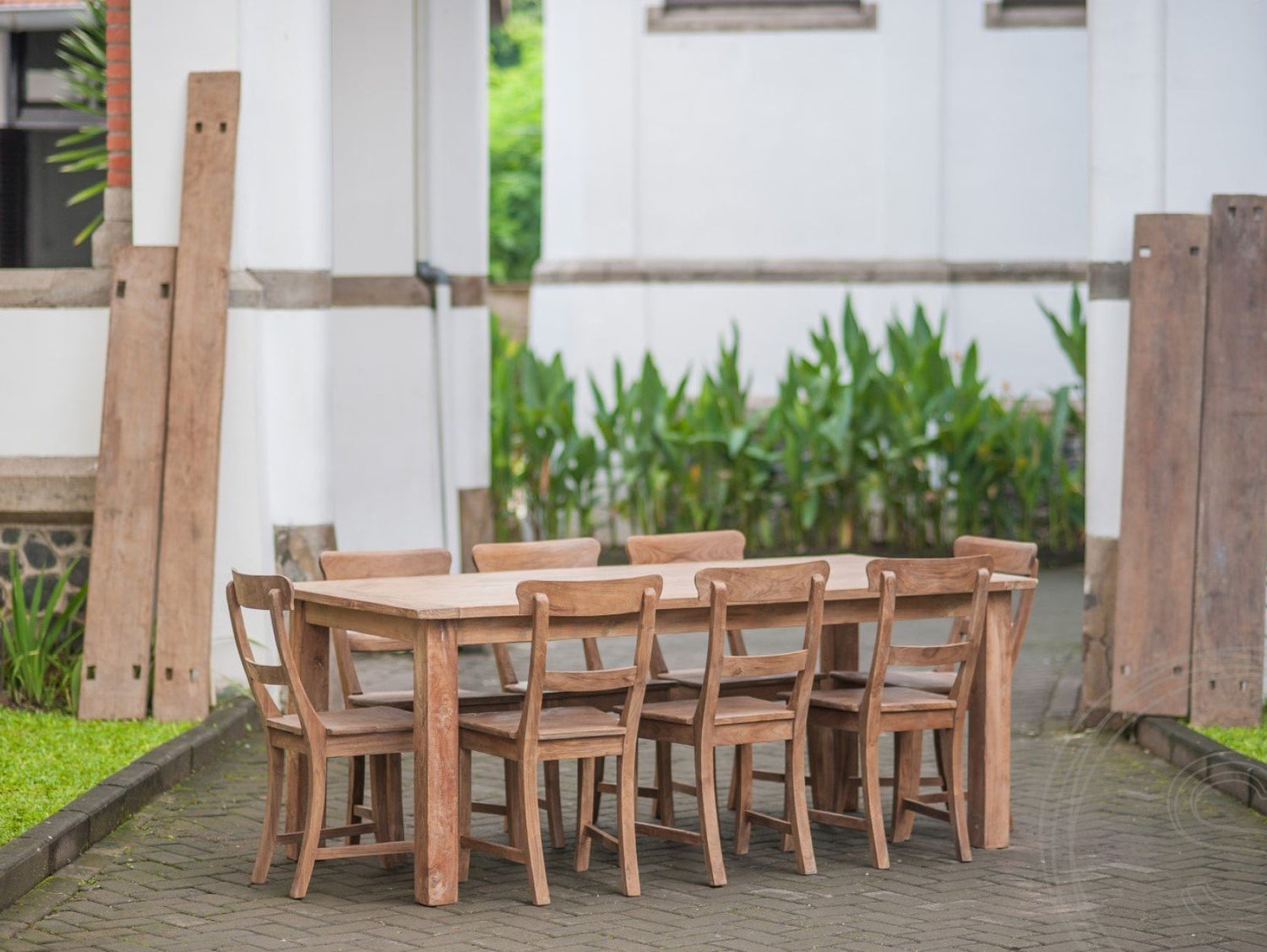 Teak Tisch Dingklik 200x100 + 8 Stühle