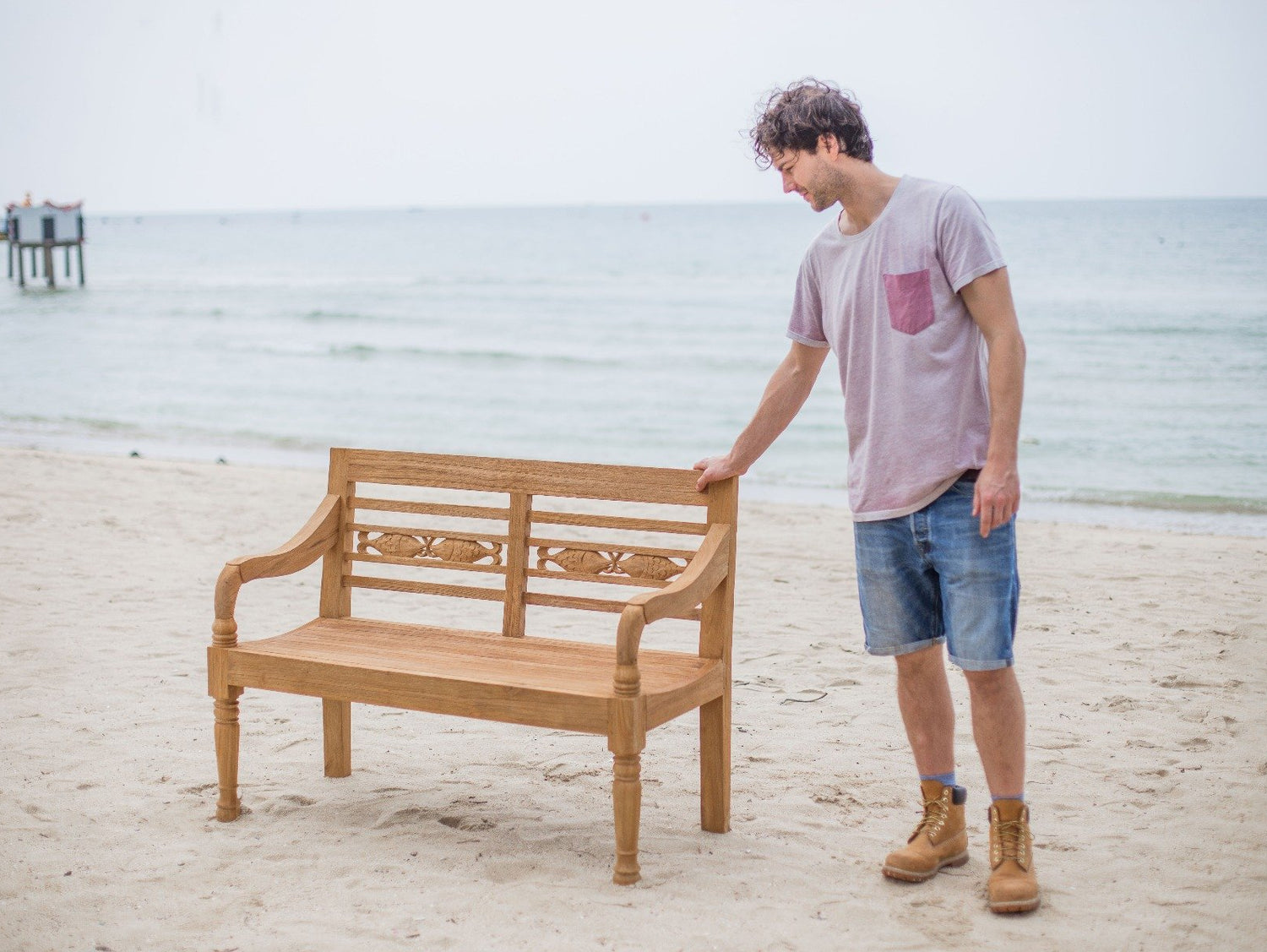 Teak Bahnhofsbank Fish