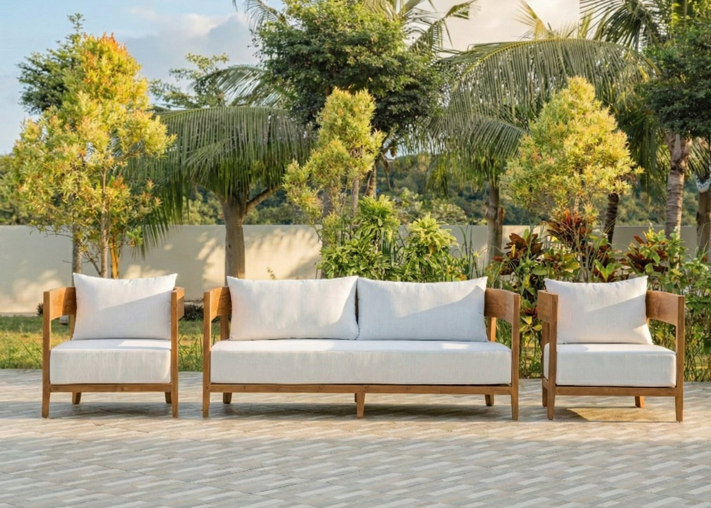 Teak Loungebank Lura 188cm mit Sunproof-Kissen