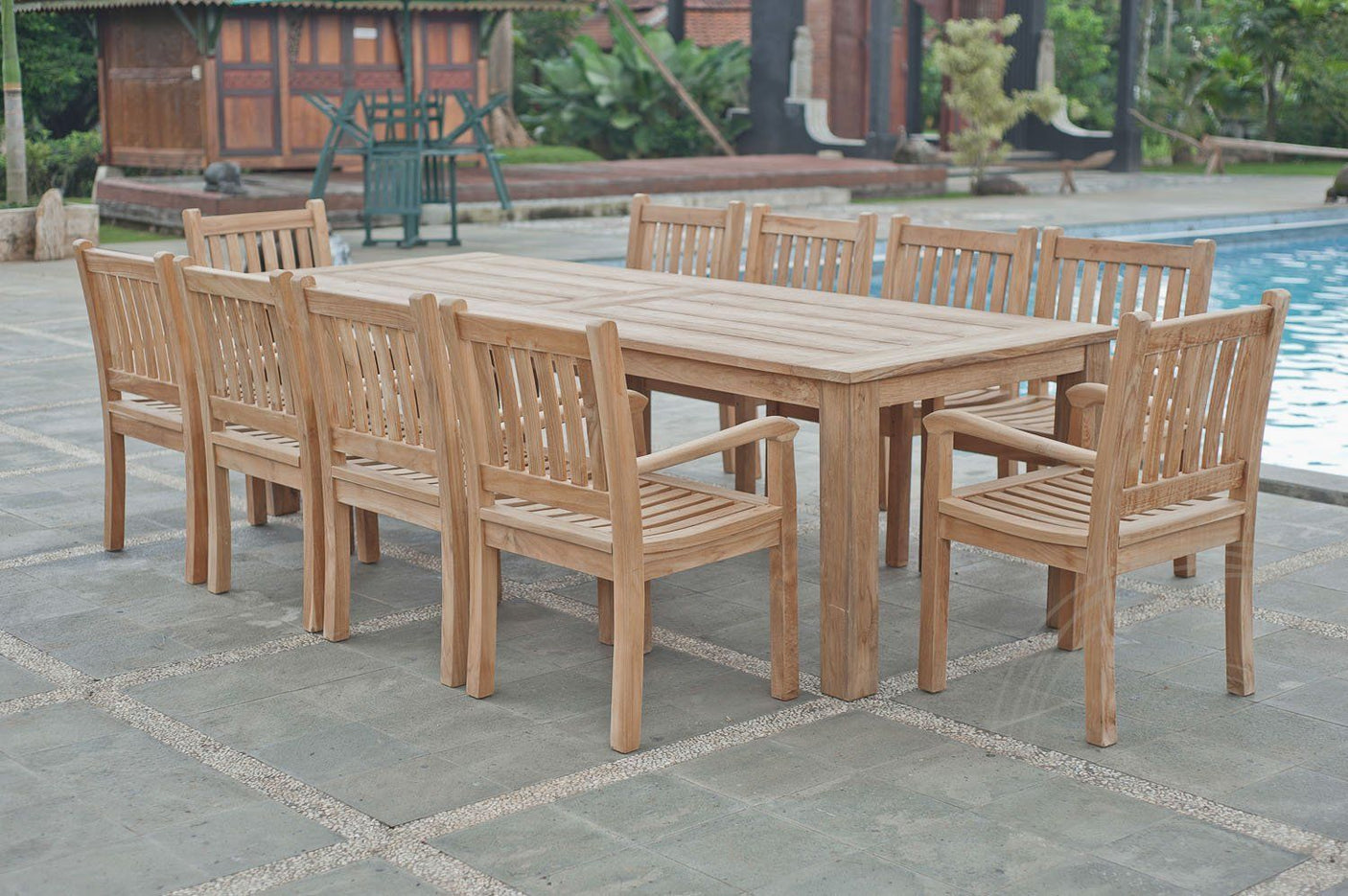 Gartentisch 280x100cm mit 10 Beaufort Stühle