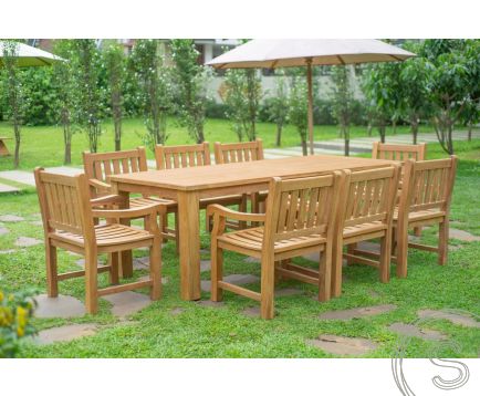 Teak Gartentisch 240 x 100 + 8 Gartenstühle Elephant