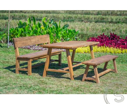 Teak Garden Table Java 180 x 90 + Teak garden bench Java 180 + Teak bench 180 Sandaran