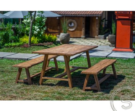 Teak Garden Table Java 200 x 100 + 2 Teak garden benches Java 200