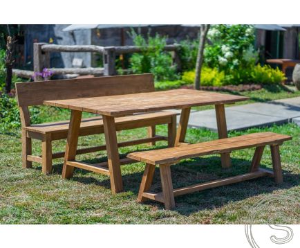 Teak garden table Java 200 x 100 + teak garden bench Java 200 + teak bench 200 Sandaran