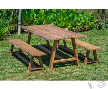 Teak garden table Java 220 x 100 + 2 teak garden benches Java 220