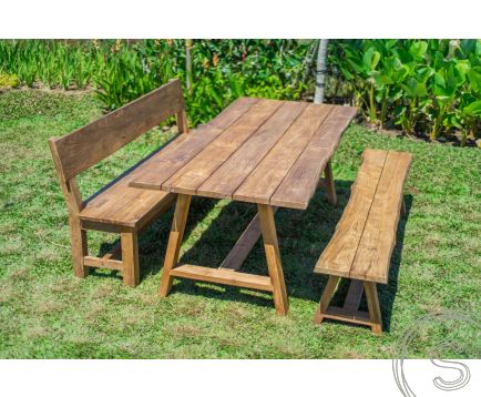 Teak garden table Java 220 x 100 + teak garden bench Java 220 + teak bench 200 Sandaran