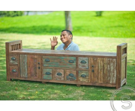 teak tv meubel bangku Riet