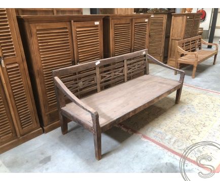 Antiker Teak Bahnhofsbank