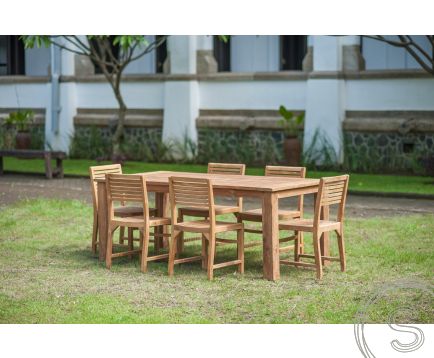 Teak tuintafel 200x100 + 6 Bali tuinstoelen