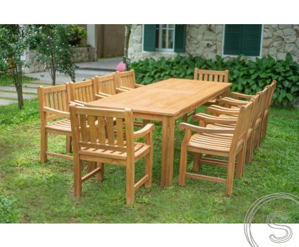 Teak Gartentisch 280 x 100 + 10 Gartenstühle Elephant
