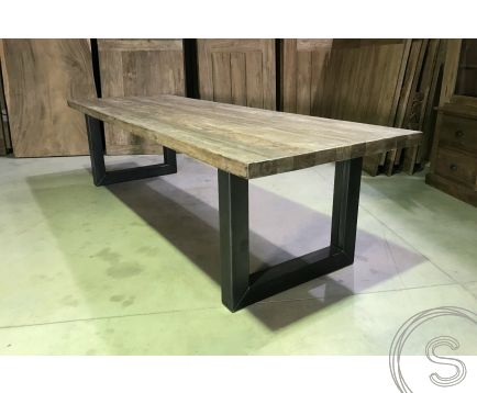 Teak kloostertafel 300x100 stalen U poot