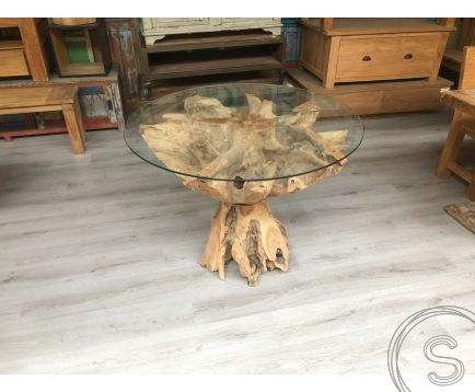 Teak Baumwurzeltisch mit Glas