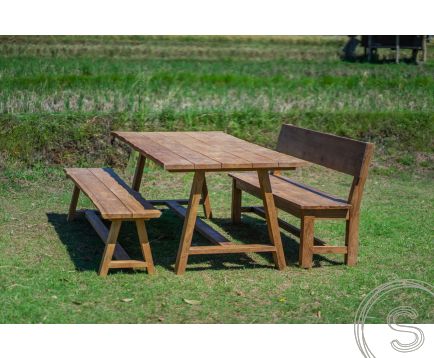 Teak garden table Java 240 x 100 + teak garden bench Java 240 + teak bench 200 Sandaran