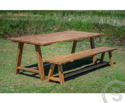 Teak garden table Java 240 x 100 + Teak garden bench Java 240