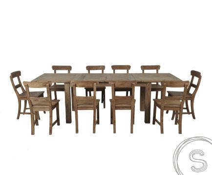 Teak Esstisch Ausziehbar 160-210-260x90 + 10 Stühle