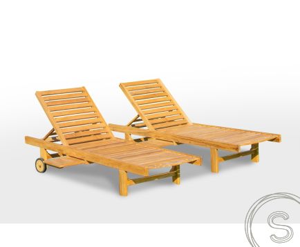 Teak lounger + wheels 2 x