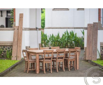 Teak tafel oud hout 200x100 + 8 stoelen