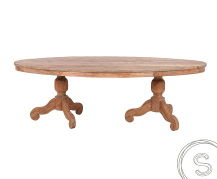Ovale teak tafel 240x120cm oud hout