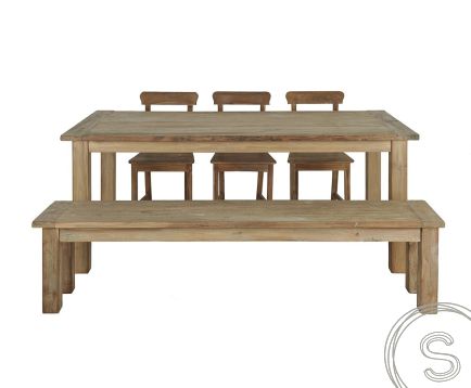 Teak Tisch Dingklik 200x100 + 3 Stühle + Bank
