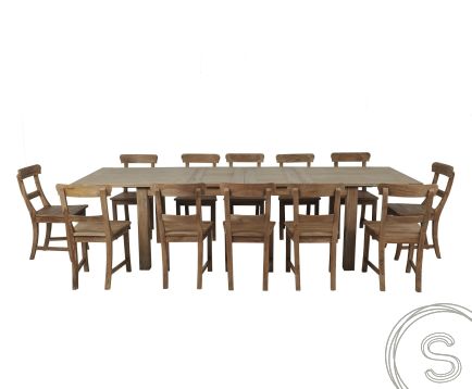 Teak Esstisch Ausziehbar 200-250-300x100 + 12 Stühle