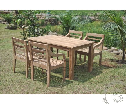 Teak tuintafel 160x90cm + 4 stationsstoelen