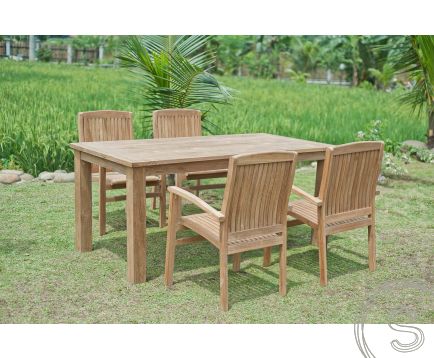 Teak tuintafel 180x90cm + 4 stapelstoelen