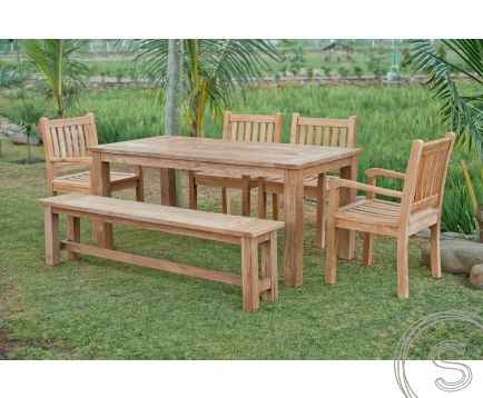 Teak tuintafel 180x90cm + 4 beaufort stoelen + bank