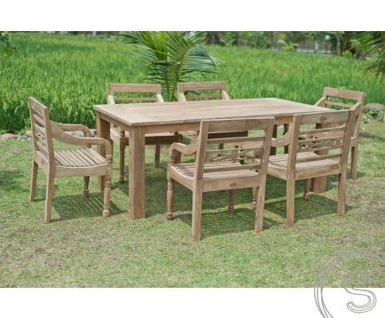 Teak tuintafel 200x100cm + 6 stationsstoelen