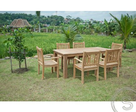 Teak tuintafel 200x100cm + 6 stoelen beaufort
