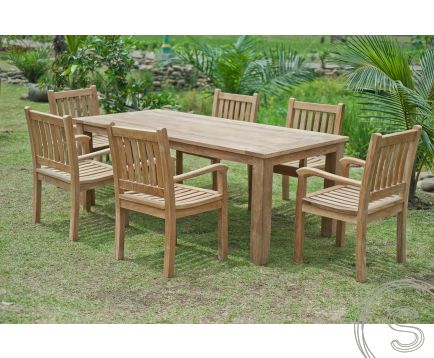 Teak tuintafel 220x100cm + 6 beaufort stoelen