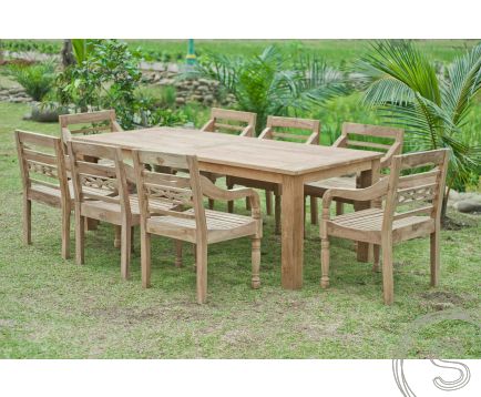 Teak tuintafel 240x100cm + 8 stationsstoelen