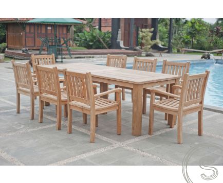Teak tuintafel 260x100cm + 8 beaufort stoelen