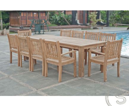 Teak tuintafel 280x100cm + 10 beaufort stoelen
