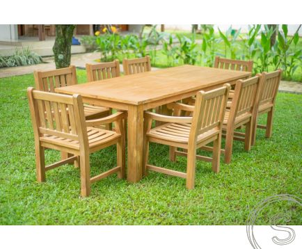 Teak Gartentisch 260 x 100 + 8 Gartenstühle Elephant
