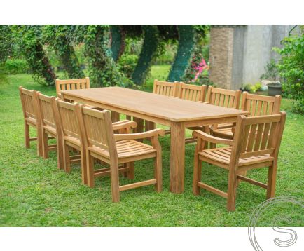 Teak Gartentisch 300 x 100 + 10 Gartenstühle Elephant